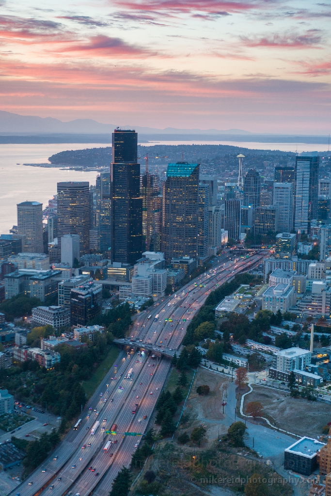 Seattle Aerial Photography Downtown and Freeway Interstate